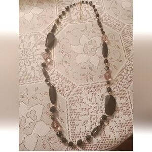 Vintage Avon 50" Beaded W/0blong Faux  Onyx  Stones Necklace W/3" Extension